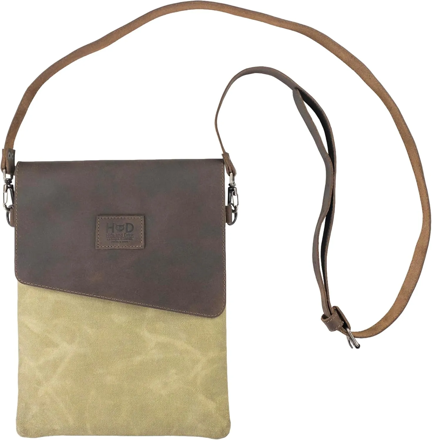 Hide & Drink, Crossbody Bag with Adjustable Shoulder Strap, Unisex Messenger Bag Handmade from Full Grain Leather & Waxed Canvas - Bourbon Brown