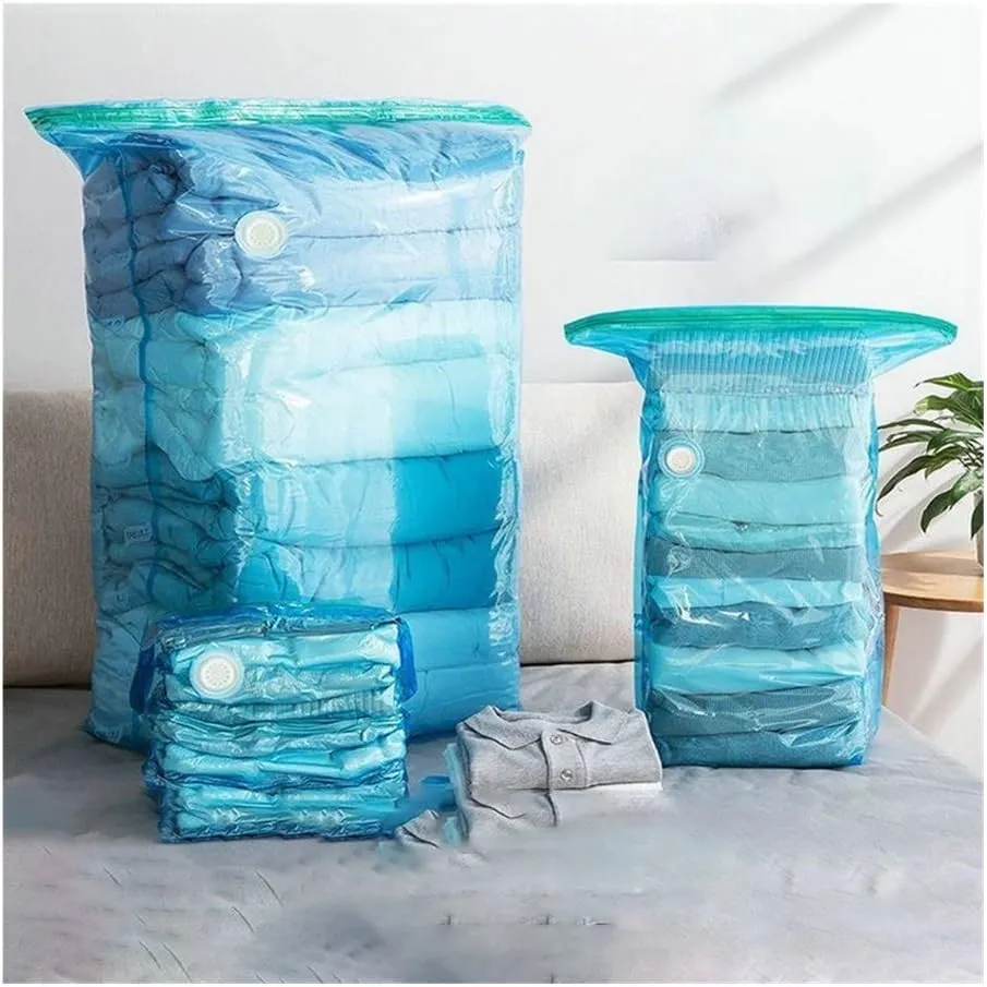 High Capacity Vacuum Compression Bag (No Pumping) Clothing Quilt Shrinking Thickening Organising Travel Storage Seal Bag Blue(1PCS,56x80CM)