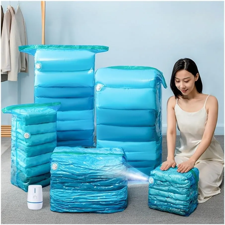 High Capacity Vacuum Compression Bag (No Pumping) Clothing Quilt Shrinking Thickening Organising Travel Storage Seal Bag Blue(1PCS,56x80CM)