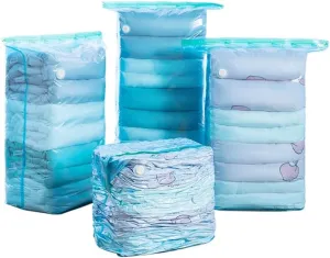 High Capacity Vacuum Compression Bag (No Pumping) Clothing Quilt Shrinking Thickening Organising Travel Storage Seal Bag Blue(1PCS,56x80CM)