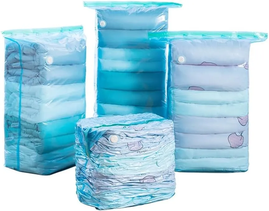 High Capacity Vacuum Compression Bag (No Pumping) Clothing Quilt Shrinking Thickening Organising Travel Storage Seal Bag Blue(1PCS,56x80CM)