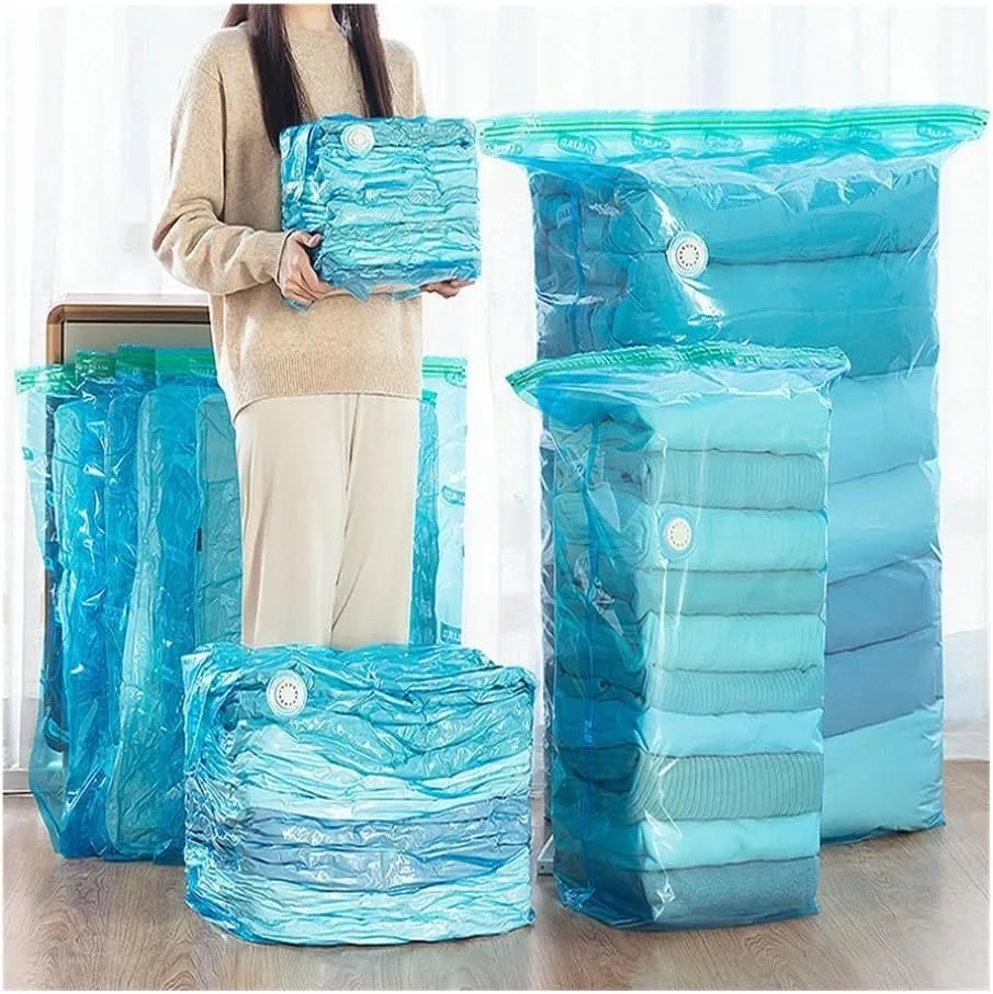 High Capacity Vacuum Compression Bag (No Pumping) Clothing Quilt Shrinking Thickening Organising Travel Storage Seal Bag Blue(1PCS,56x80CM)