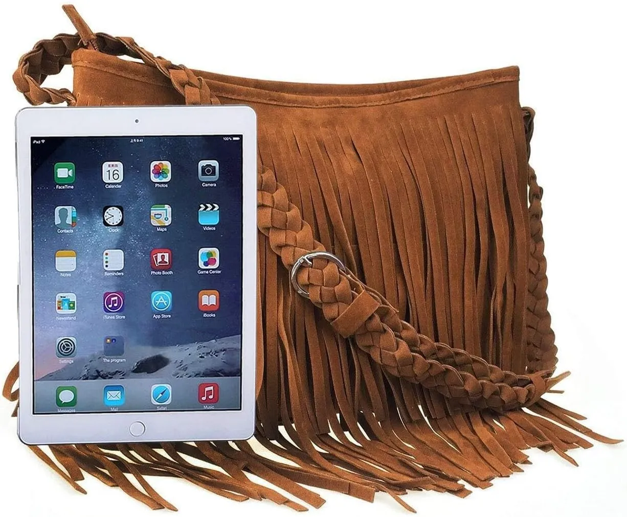 Hippie Suede Fringe Tassel Messenger Bag Women Hobo Shoulder Bags Crossbody Handbag,Brown