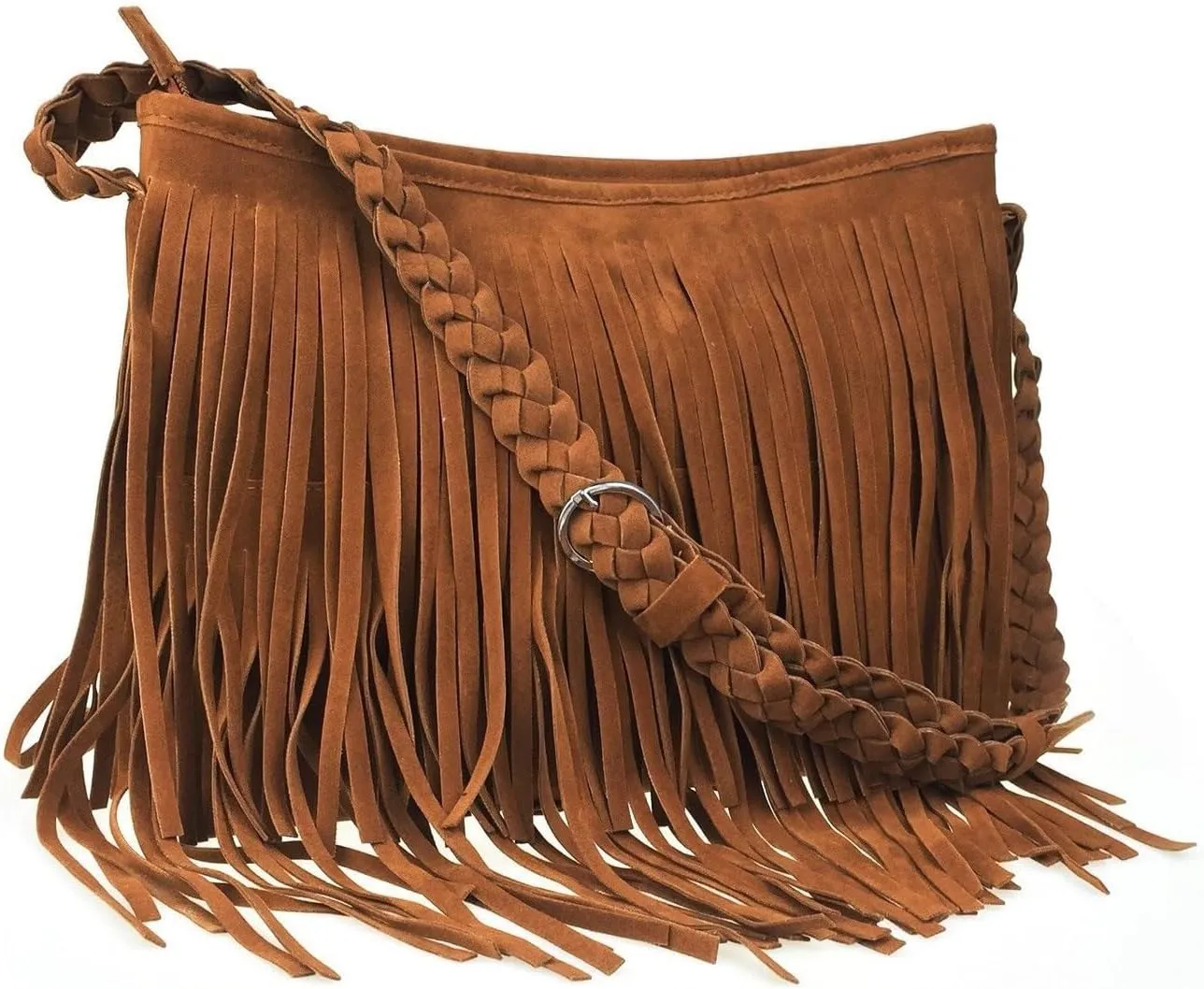 Hippie Suede Fringe Tassel Messenger Bag Women Hobo Shoulder Bags Crossbody Handbag,Brown