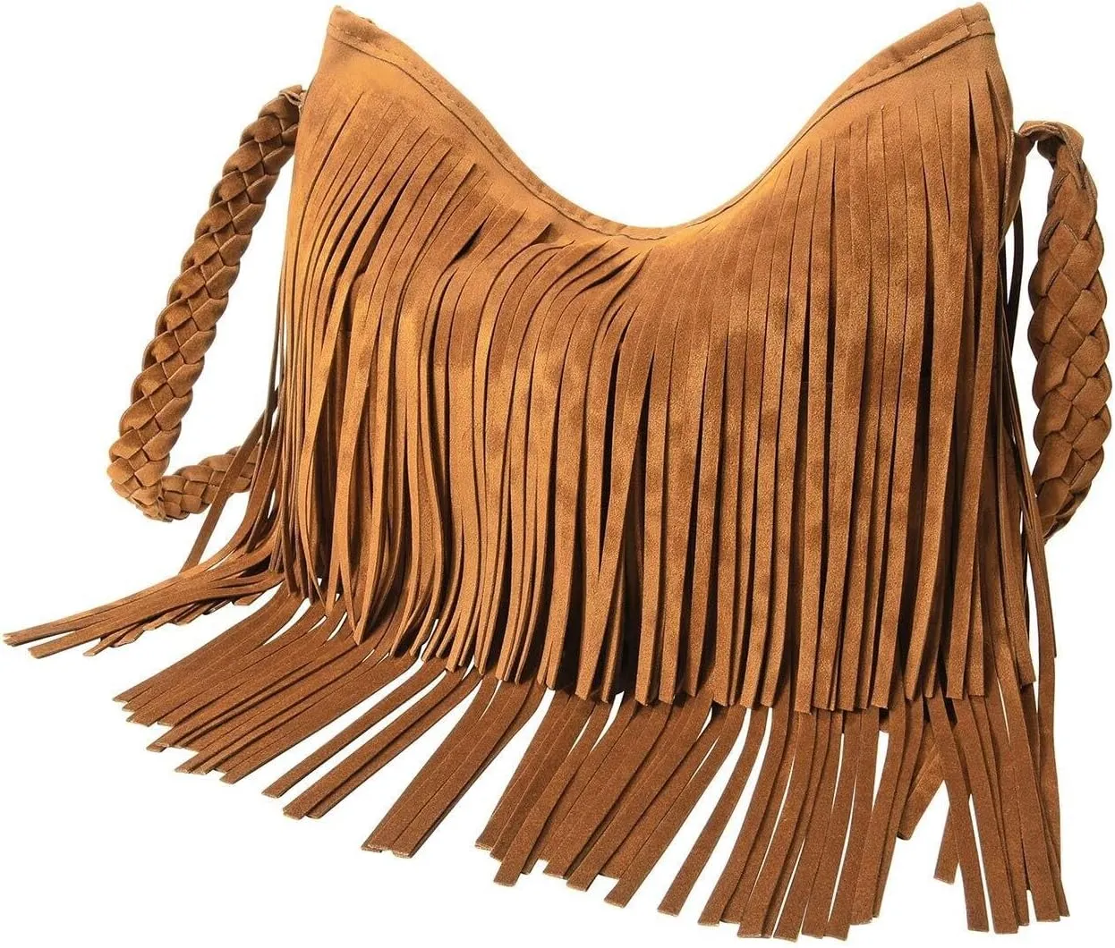 Hippie Suede Fringe Tassel Messenger Bag Women Hobo Shoulder Bags Crossbody Handbag,Brown