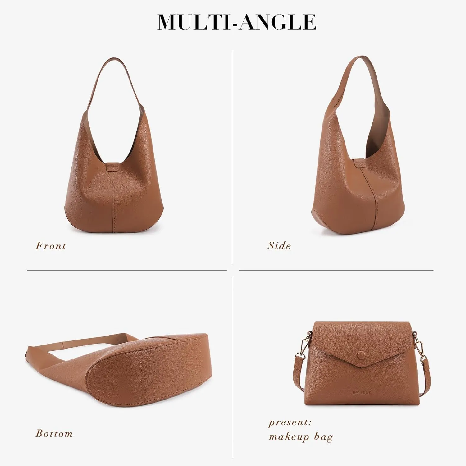 HKCLUF Hobo Bags Purses for Women 2PCS/Set,Soft Vegan Leather Slouchy Shoulder Handbags with Small Crossbody Bags for Women