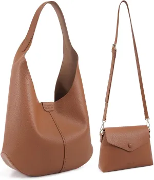 HKCLUF Hobo Bags Purses for Women 2PCS/Set,Soft Vegan Leather Slouchy Shoulder Handbags with Small Crossbody Bags for Women