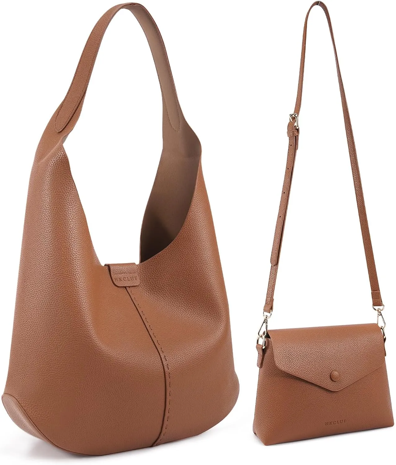 HKCLUF Hobo Bags Purses for Women 2PCS/Set,Soft Vegan Leather Slouchy Shoulder Handbags with Small Crossbody Bags for Women