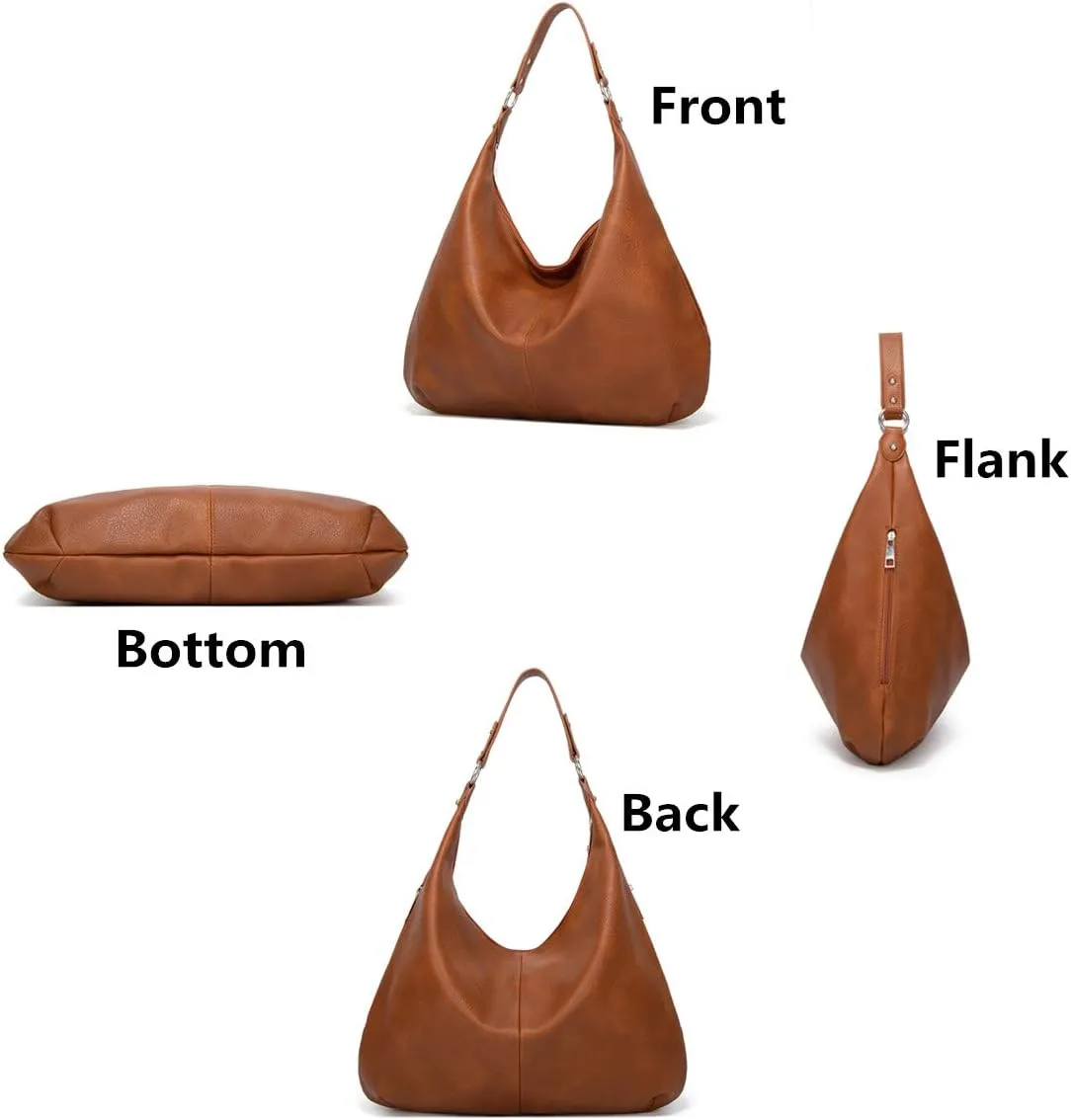 Hobo Bags for Women Soft PU Leather Slouchy Bag Shoulder Purse with Zipper