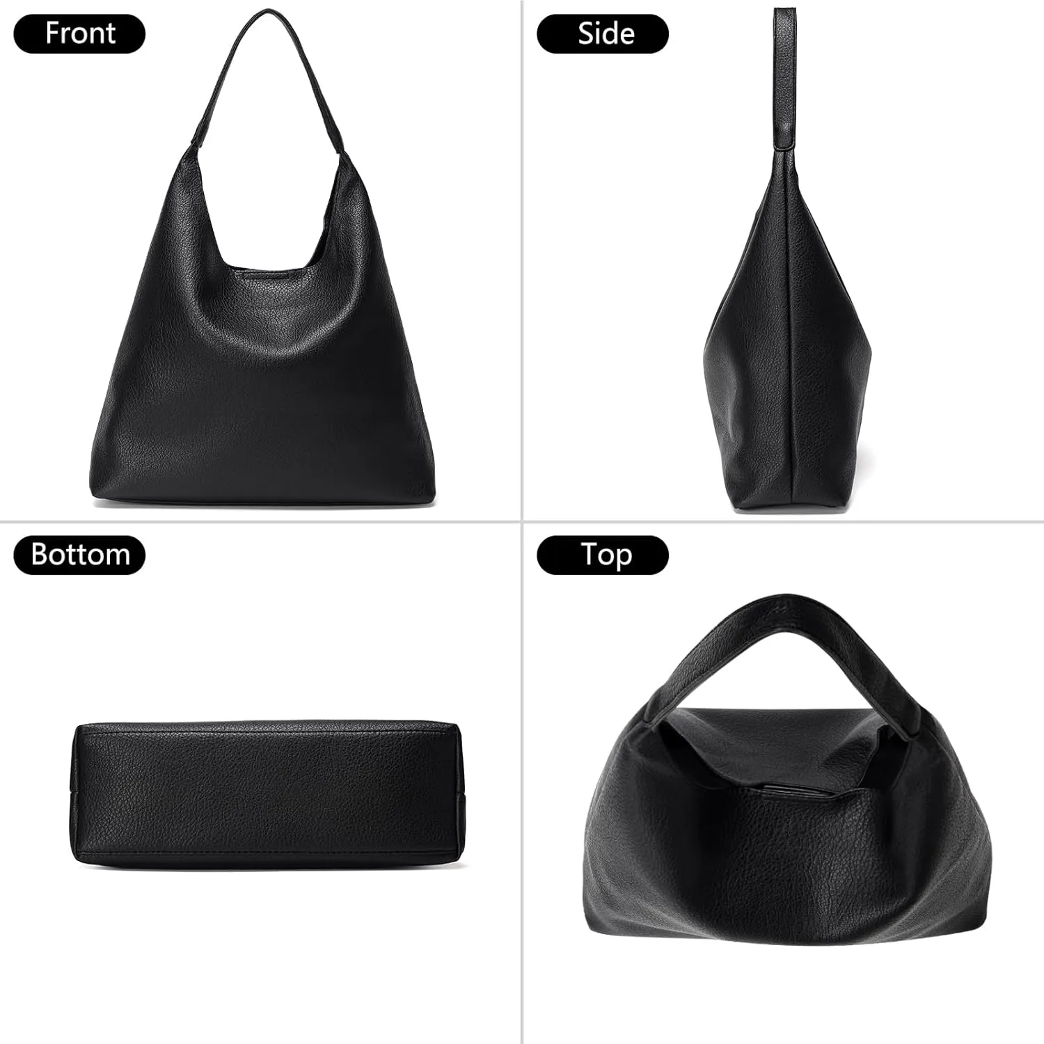 Hobo Bags for Women, Soft Vegan Leather Shoulder Handbags, Slouchy Tote Purses with Makeup Bag