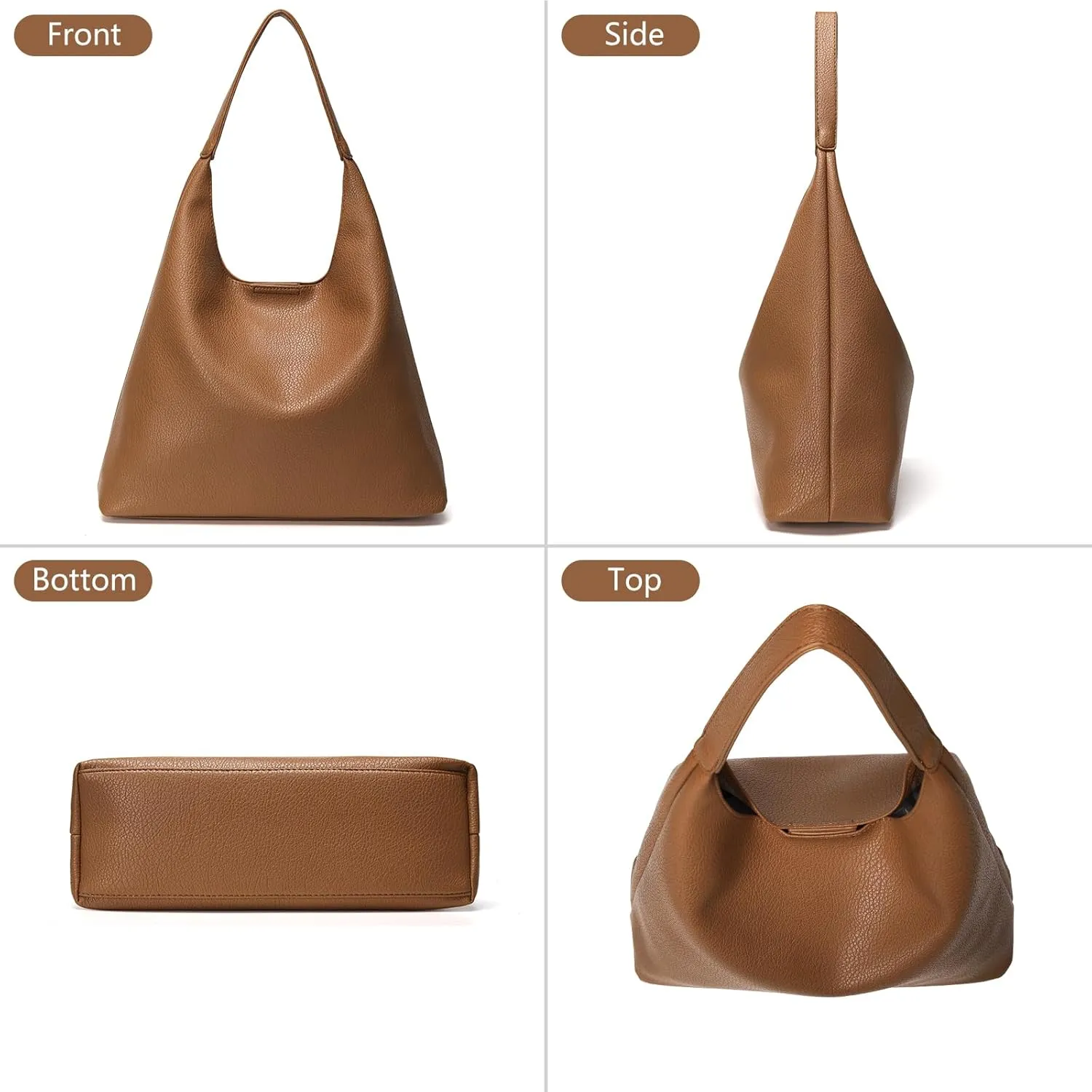 Hobo Bags for Women, Soft Vegan Leather Shoulder Handbags, Slouchy Tote Purses with Makeup Bag
