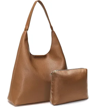 Hobo Bags for Women, Soft Vegan Leather Shoulder Handbags, Slouchy Tote Purses with Makeup Bag