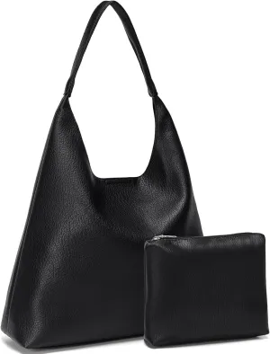 Hobo Bags for Women, Soft Vegan Leather Shoulder Handbags, Slouchy Tote Purses with Makeup Bag