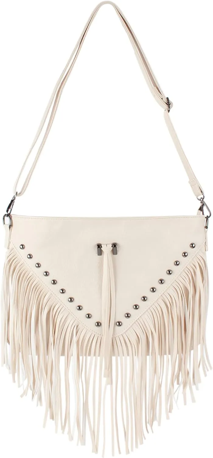 Hoce Women’s Leather Fringe Messenger Bag Large Hobo Crossbody Tassel Shoulder Bags, Gift for Mom Wife Girlfriend