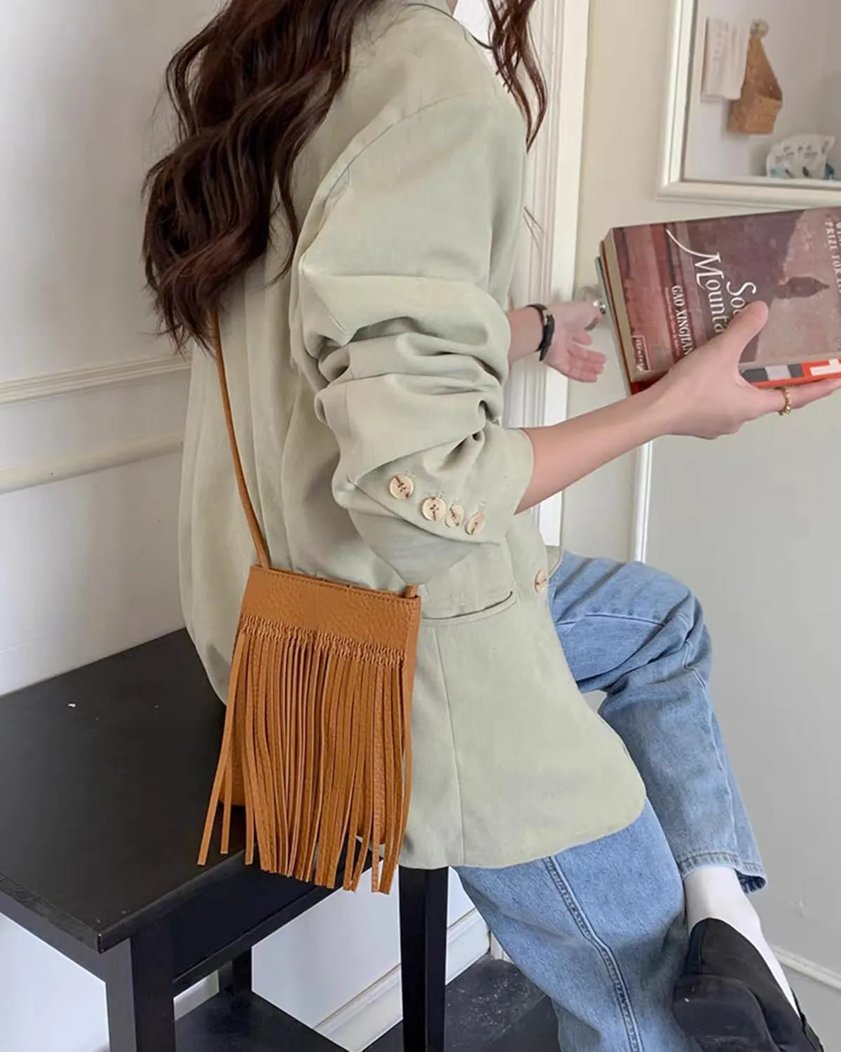 Hoce Women’s Leather Fringe Messenger Bag Large Hobo Crossbody Tassel Shoulder Bags, Gift for Mom Wife Girlfriend