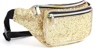 Holographic Rave Gold Gravel Glitter Fanny Pack For Women Grils Festival Waist Belt Bags -Gold Gravel
