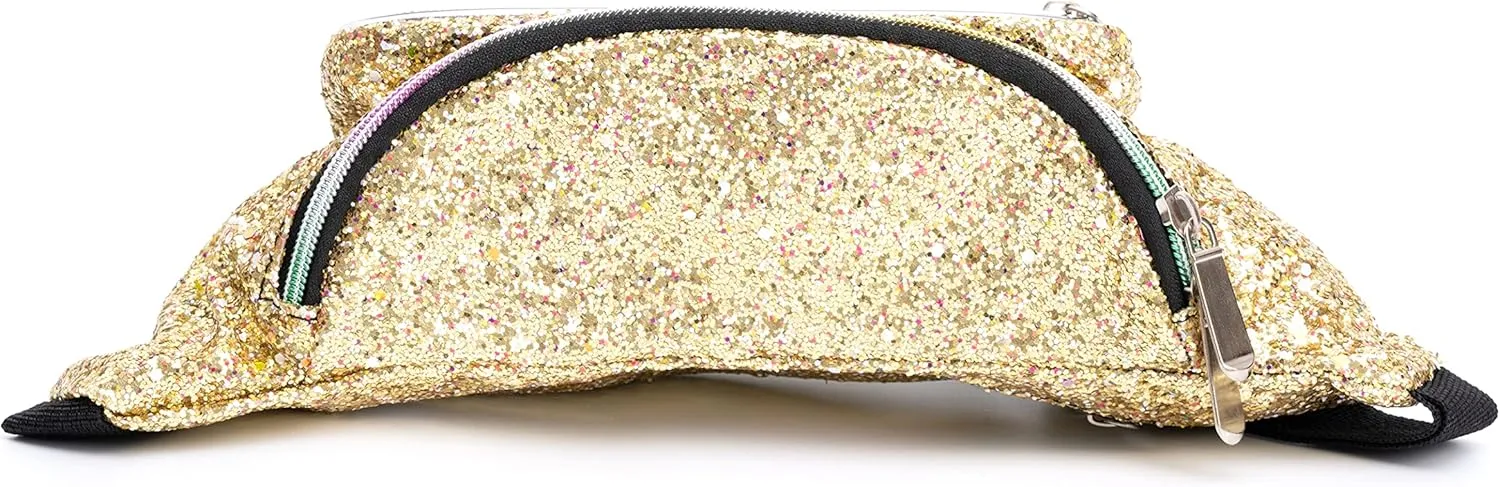 Holographic Rave Gold Gravel Glitter Fanny Pack For Women Grils Festival Waist Belt Bags -Gold Gravel