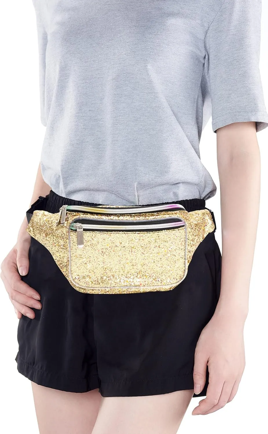 Holographic Rave Gold Gravel Glitter Fanny Pack For Women Grils Festival Waist Belt Bags -Gold Gravel