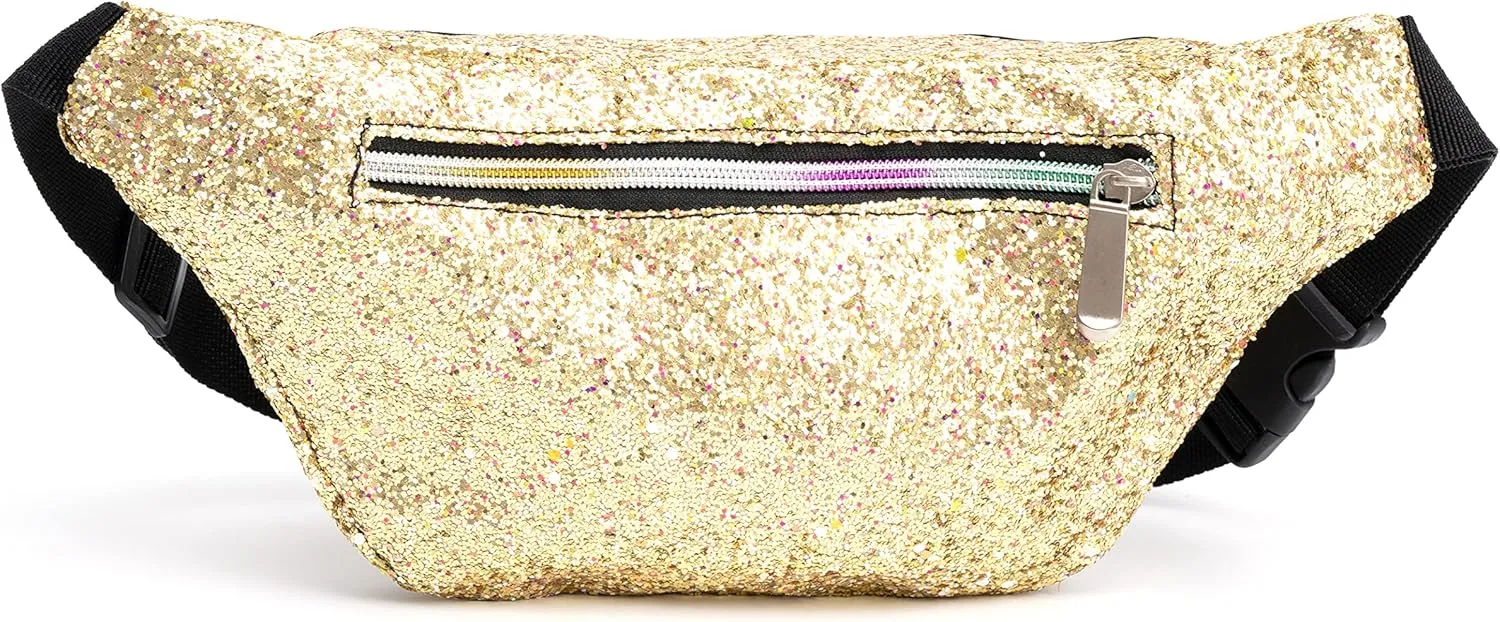 Holographic Rave Gold Gravel Glitter Fanny Pack For Women Grils Festival Waist Belt Bags -Gold Gravel