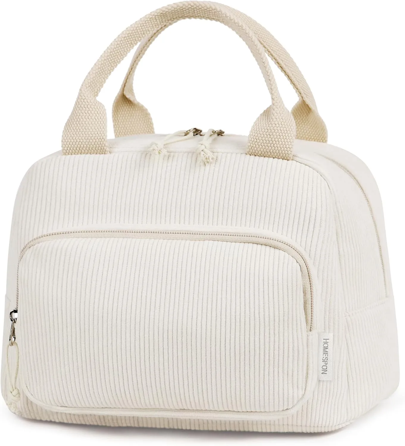 HOMESPON Lunch Bag for Women Men Adults with Front Pocket Cute Corduroy Insulated Lunch Tote Large Capacity Lunch Box Cooler Container for Work Picnic or Travel (Beige)