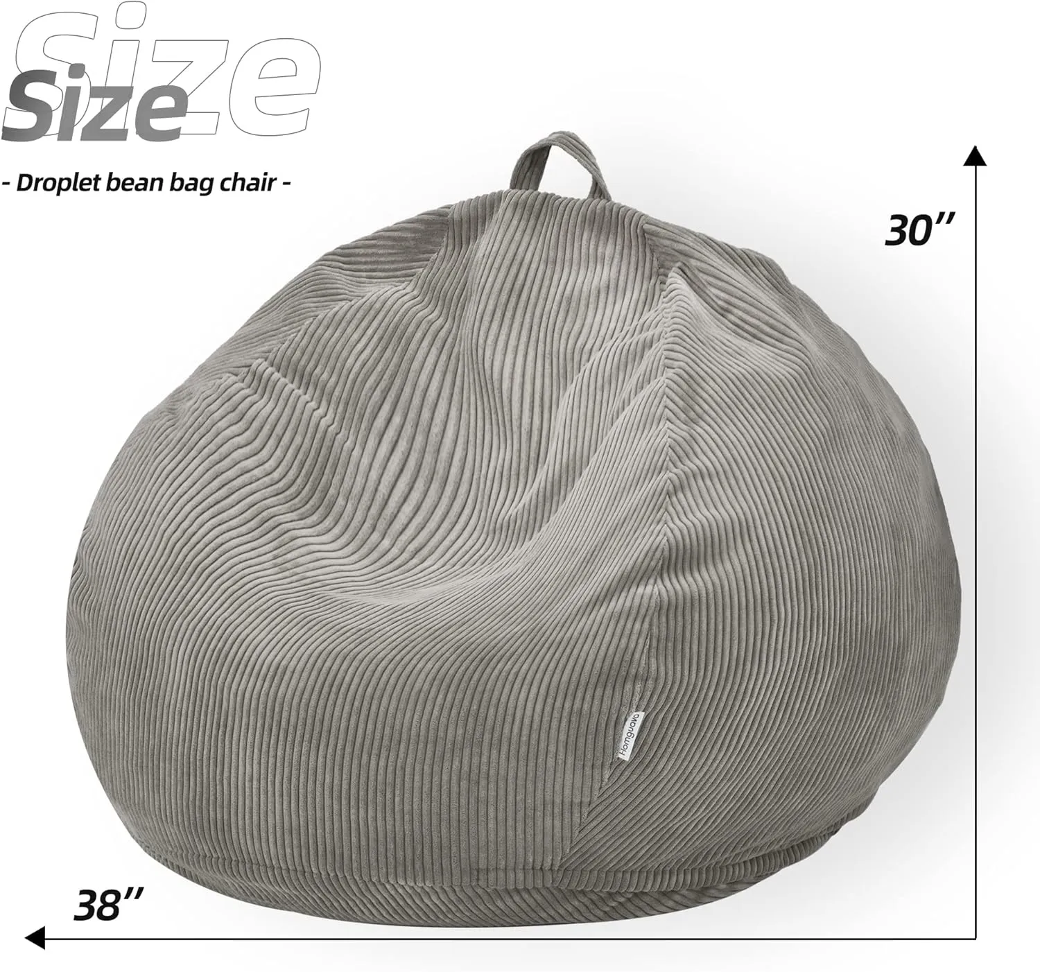 Homguava Bean Bag Chair: Teardrop Bean Bags with Memory Foam Filled, Compact Beanbag Chairs Soft Sofa with Corduroy Cover (Grey)