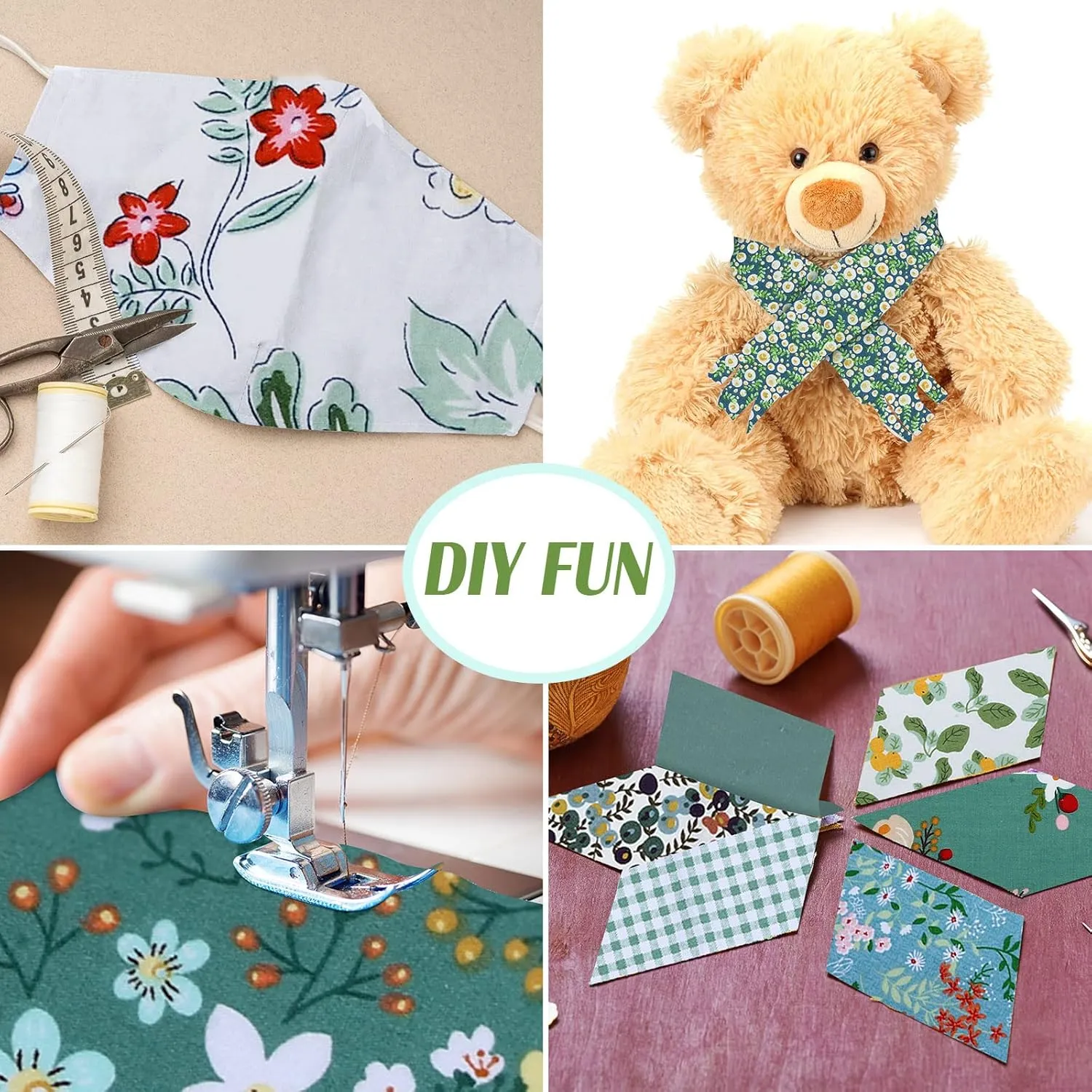 Hosuly 40 Pcs Blue Green Floral Fabric Spring Jelly Fabric for Quilting Patchwork Roll 2.55 Inch Floral Quilting Strips Precut Patchwork for Sewing DIY Crafts