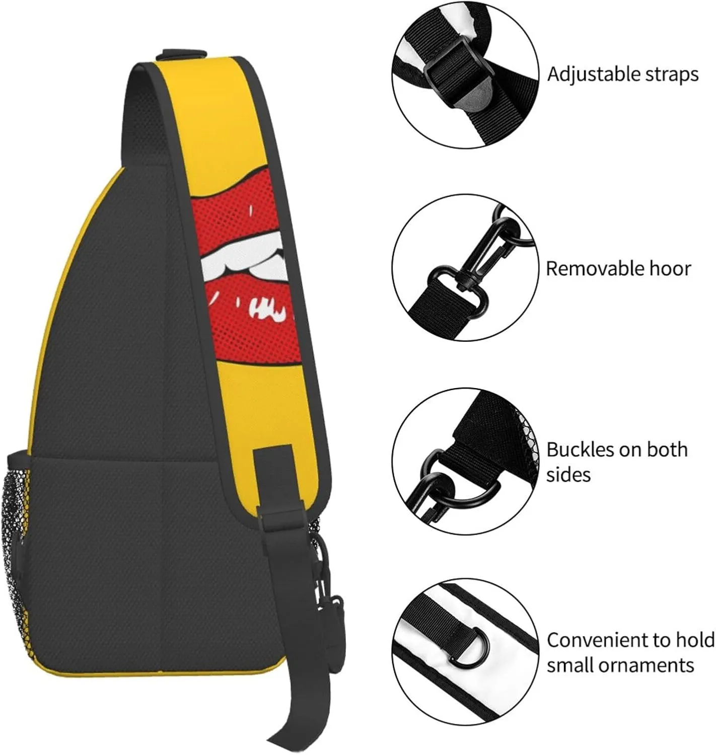 Hot Biting Lips Chest Sling Bag Crossbody Shoulder Backpack Bag Gym Cycling Daypack Travel Hiking Cross Bag