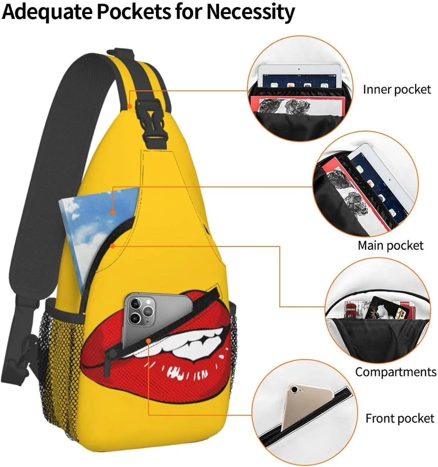 Hot Biting Lips Chest Sling Bag Crossbody Shoulder Backpack Bag Gym Cycling Daypack Travel Hiking Cross Bag