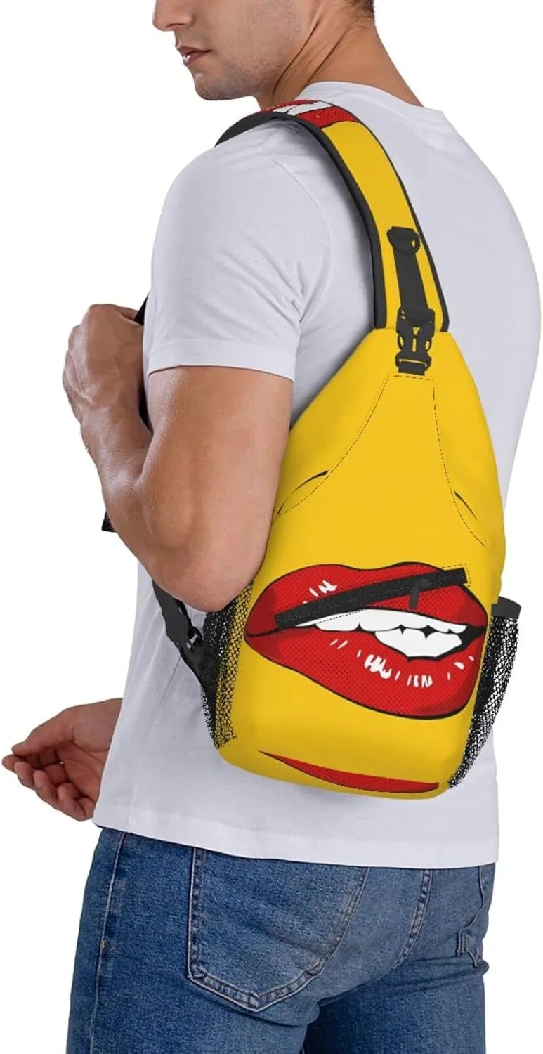 Hot Biting Lips Chest Sling Bag Crossbody Shoulder Backpack Bag Gym Cycling Daypack Travel Hiking Cross Bag