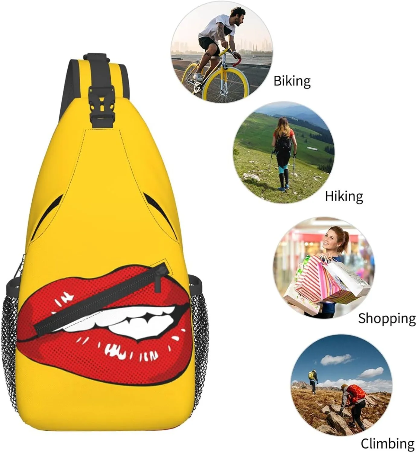 Hot Biting Lips Chest Sling Bag Crossbody Shoulder Backpack Bag Gym Cycling Daypack Travel Hiking Cross Bag