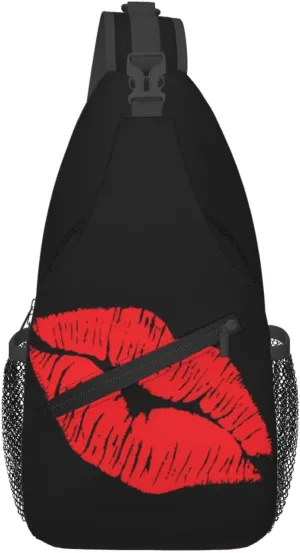 Hot Red Lips Kissing Crossbody Bag Cross Chest Bag Adjustable Sling Backpack Sports Gym Shoulder Bags Travel Cycling Daypack Diagonally Casual Rucksack