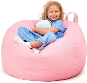 Huddle Original Stuffed Animal Bean Bag Storage Extra Large Designer Beanbag Chairs for Kids Teens & Adults | Instant Clutter Clear for Stylish Moms - Stuffed Animal Storage Bean Bag Pink Corduroy