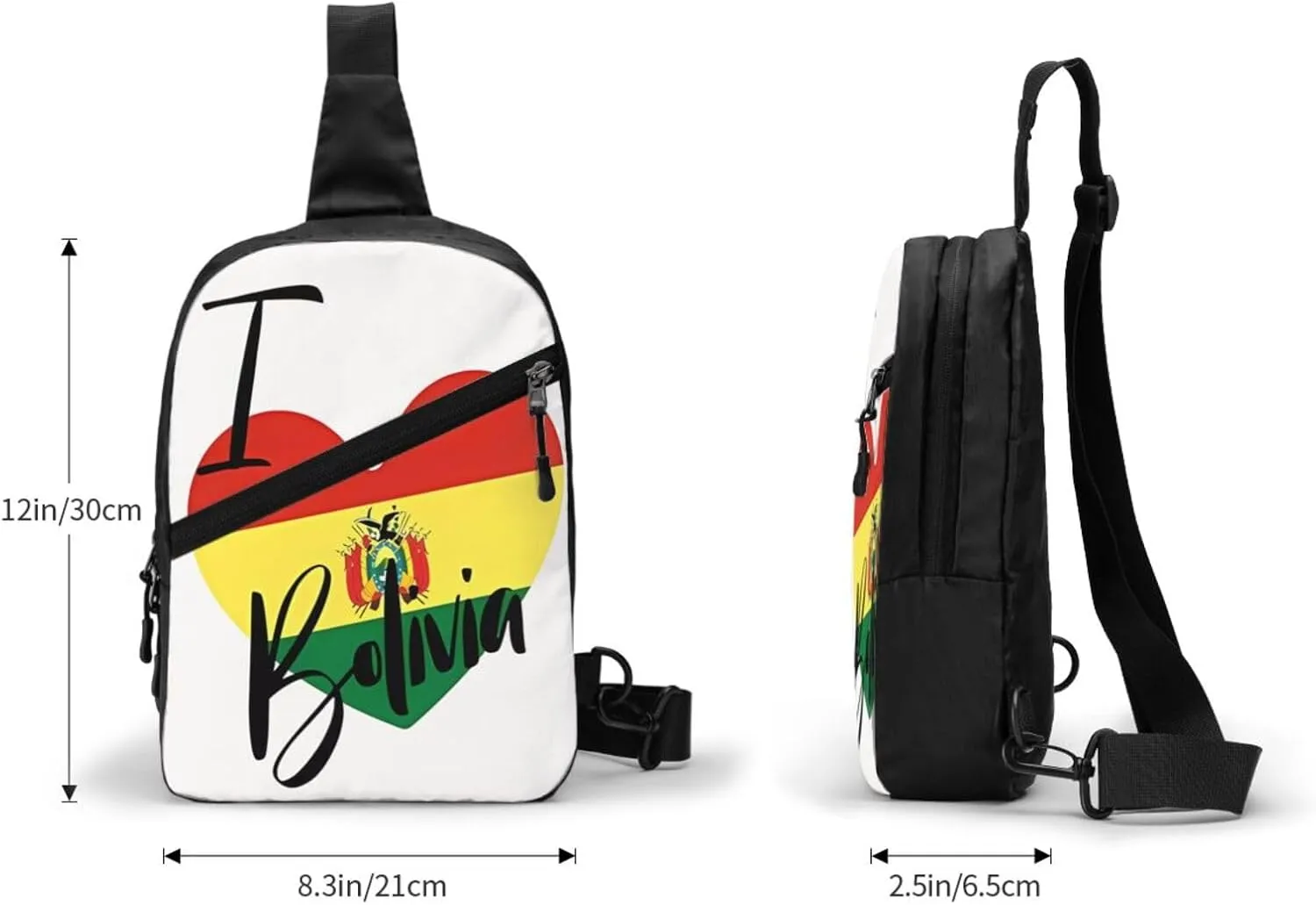I Love Boliva Packable Crossbody Bag Portable Sling Bags Foldable Travel Daypack Reusable Sports Shoulder Backpack Diagonally Chest Bag for Workout