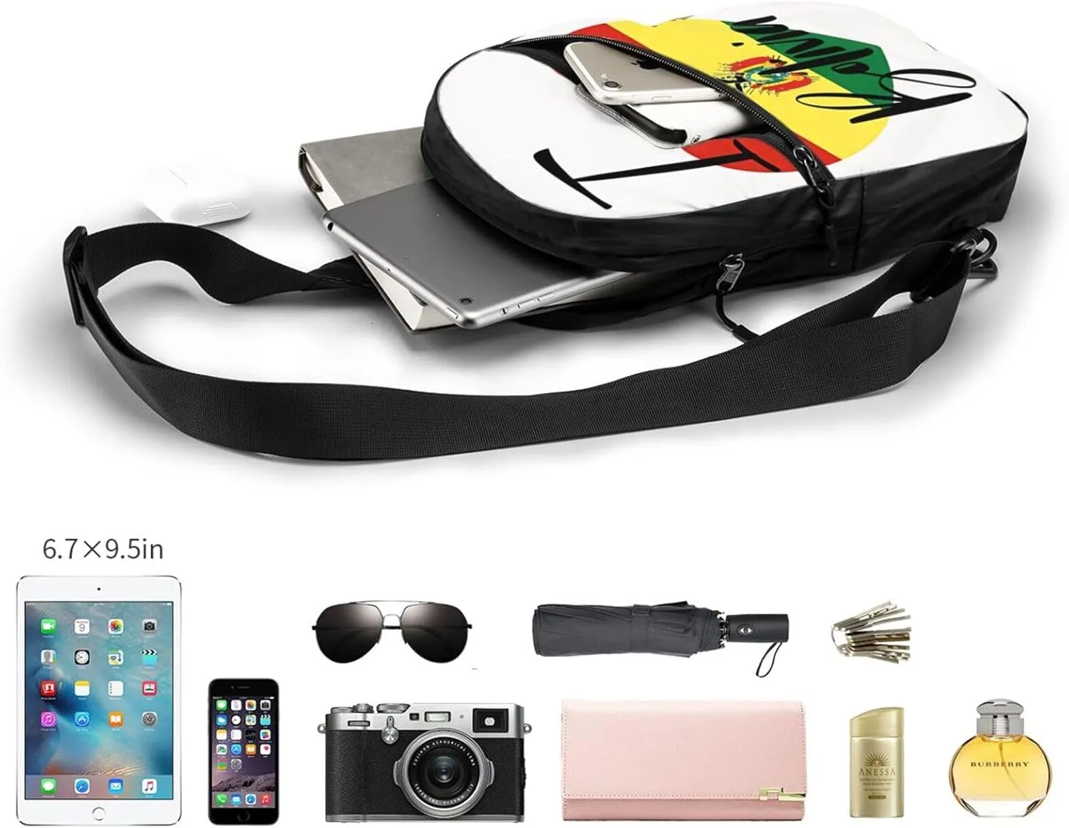 I Love Boliva Packable Crossbody Bag Portable Sling Bags Foldable Travel Daypack Reusable Sports Shoulder Backpack Diagonally Chest Bag for Workout