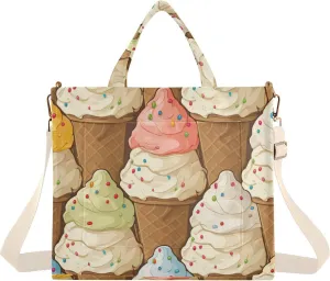 Ice Cream Cone Corduroy Tote Bag for Women Hobo Crossbody Bag Purse Stylish Shoulder Handbag Messenger Bags, S