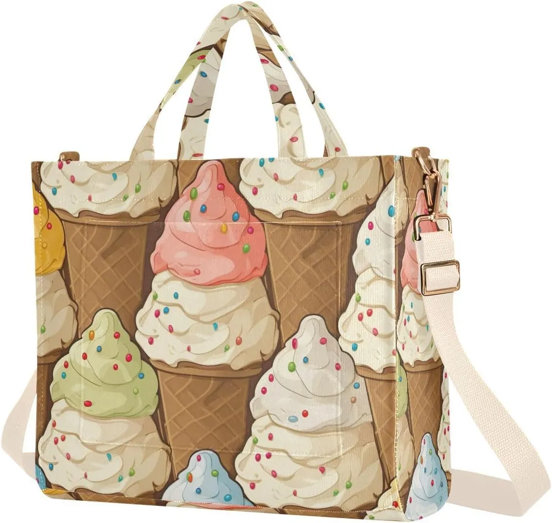 Ice Cream Cone Corduroy Tote Bag for Women Hobo Crossbody Bag Purse Stylish Shoulder Handbag Messenger Bags, S