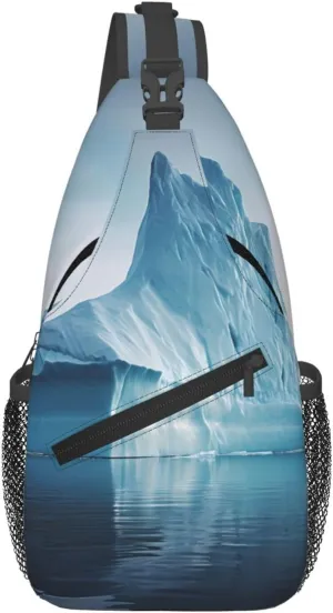 icebergs Graphic crossbody backpack for men and women, perfect for casual hiking, available in chest or shoulder styles