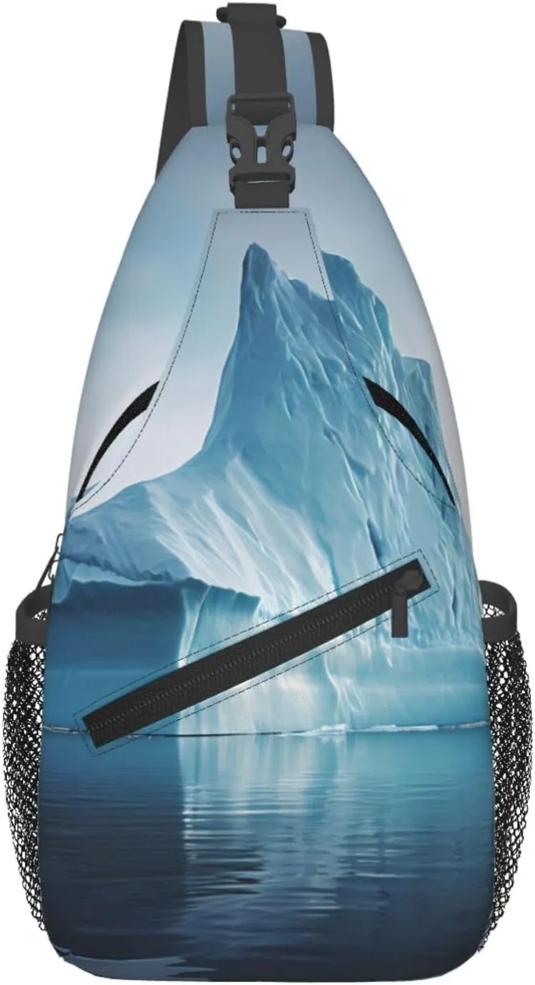 icebergs Graphic crossbody backpack for men and women, perfect for casual hiking, available in chest or shoulder styles