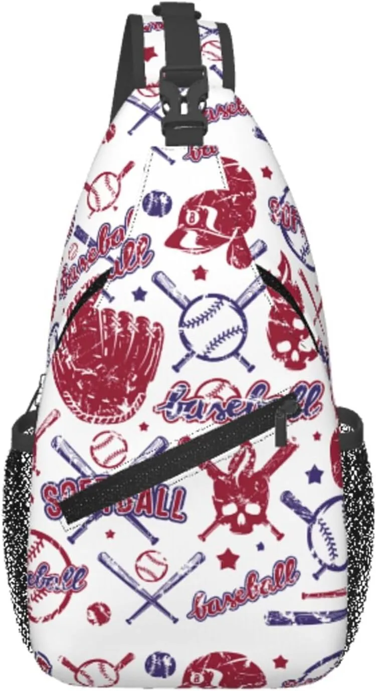 Icon And Badge Set Of Baseball And Softball Equipt (1) Chest Sling Bag Crossbody Shoulder Backpack Bag Gym Cycling Travel Hiking Daypack Cross Bag