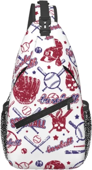 Icon And Badge Set Of Baseball And Softball Equipt (1) Chest Sling Bag Crossbody Shoulder Backpack Bag Gym Cycling Travel Hiking Daypack Cross Bag