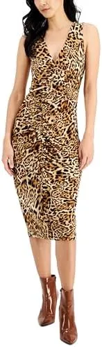 INC International Concepts Printed Ruched Bodycon Midi Dr Caterina Cheetah S