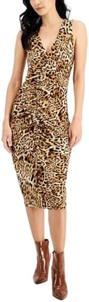 INC International Concepts Printed Ruched Bodycon Midi Dr Caterina Cheetah S