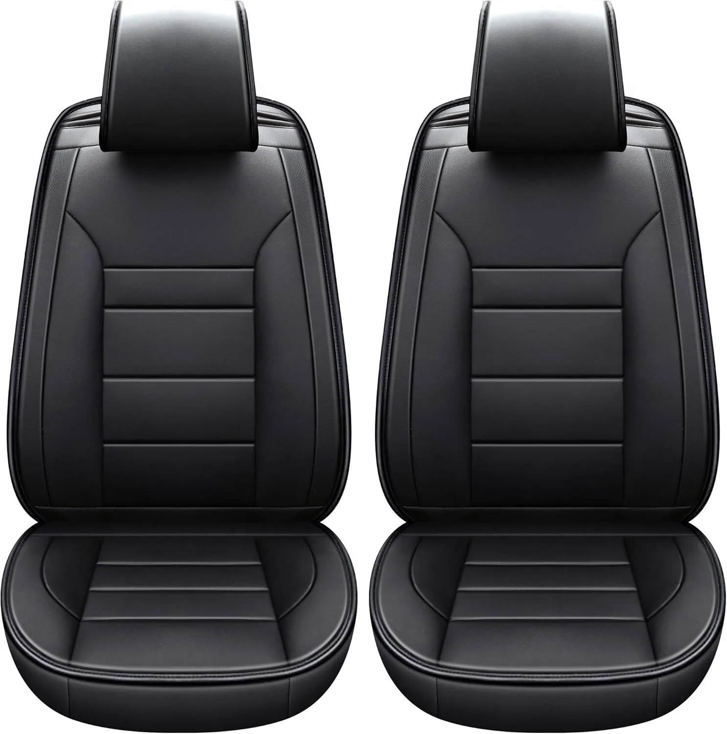 INCH Empire 2 Front Car Seat Cover-Simple Style Water Proof Leatherette Cushion Universal Fit for Sedan SUV Truck Hatchback Durable Use(2 Front Black Line)
