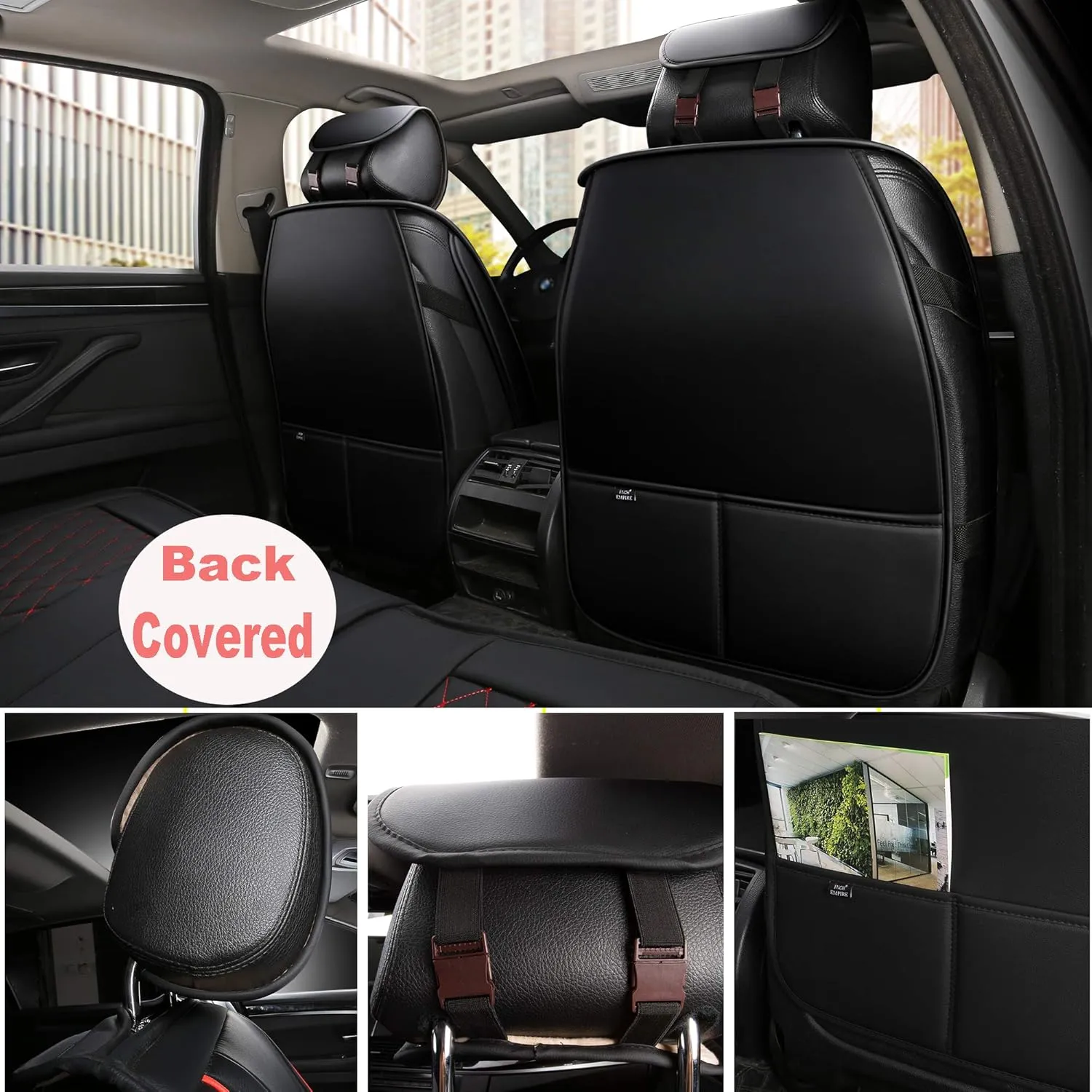 INCH Empire 2 Front Car Seat Cover-Simple Style Water Proof Leatherette Cushion Universal Fit for Sedan SUV Truck Hatchback Durable Use(2 Front Black Line)