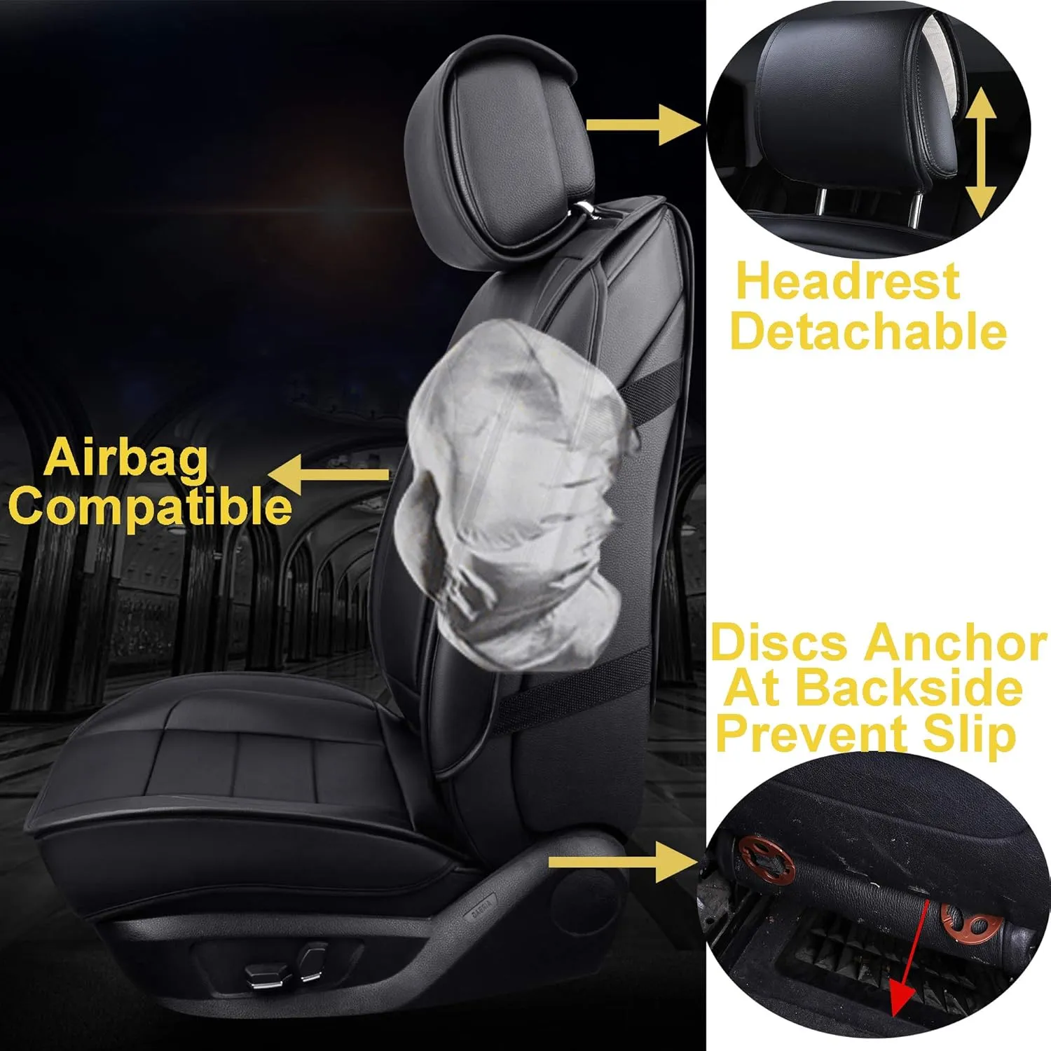 INCH Empire 2 Front Car Seat Cover-Simple Style Water Proof Leatherette Cushion Universal Fit for Sedan SUV Truck Hatchback Durable Use(2 Front Black Line)