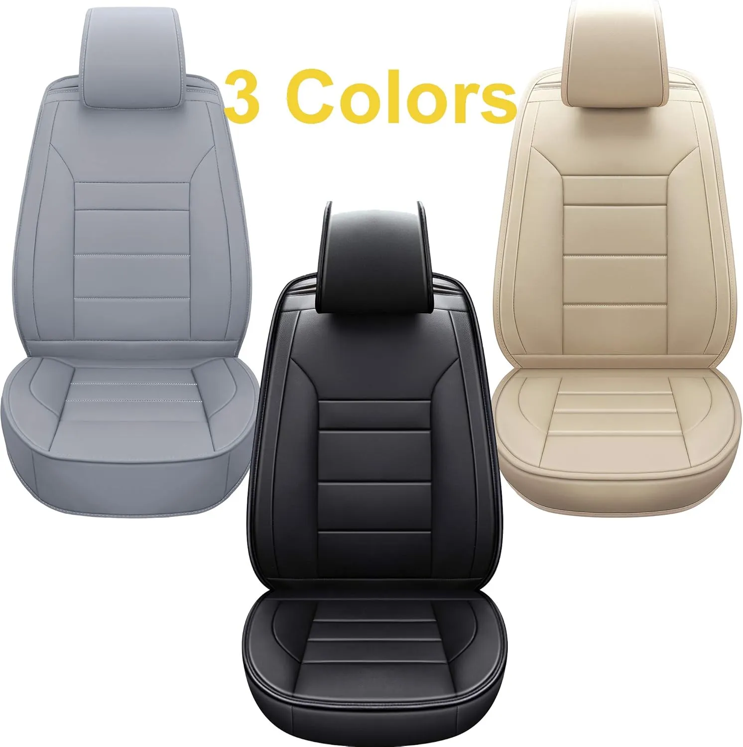 INCH Empire 2 Front Car Seat Cover-Simple Style Water Proof Leatherette Cushion Universal Fit for Sedan SUV Truck Hatchback Durable Use(2 Front Black Line)