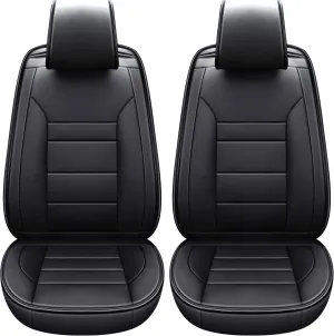 INCH Empire 2 Front Car Seat Cover-Simple Style Water Proof Leatherette Cushion Universal Fit for Sedan SUV Truck Hatchback Durable Use(2 Front Black Line)