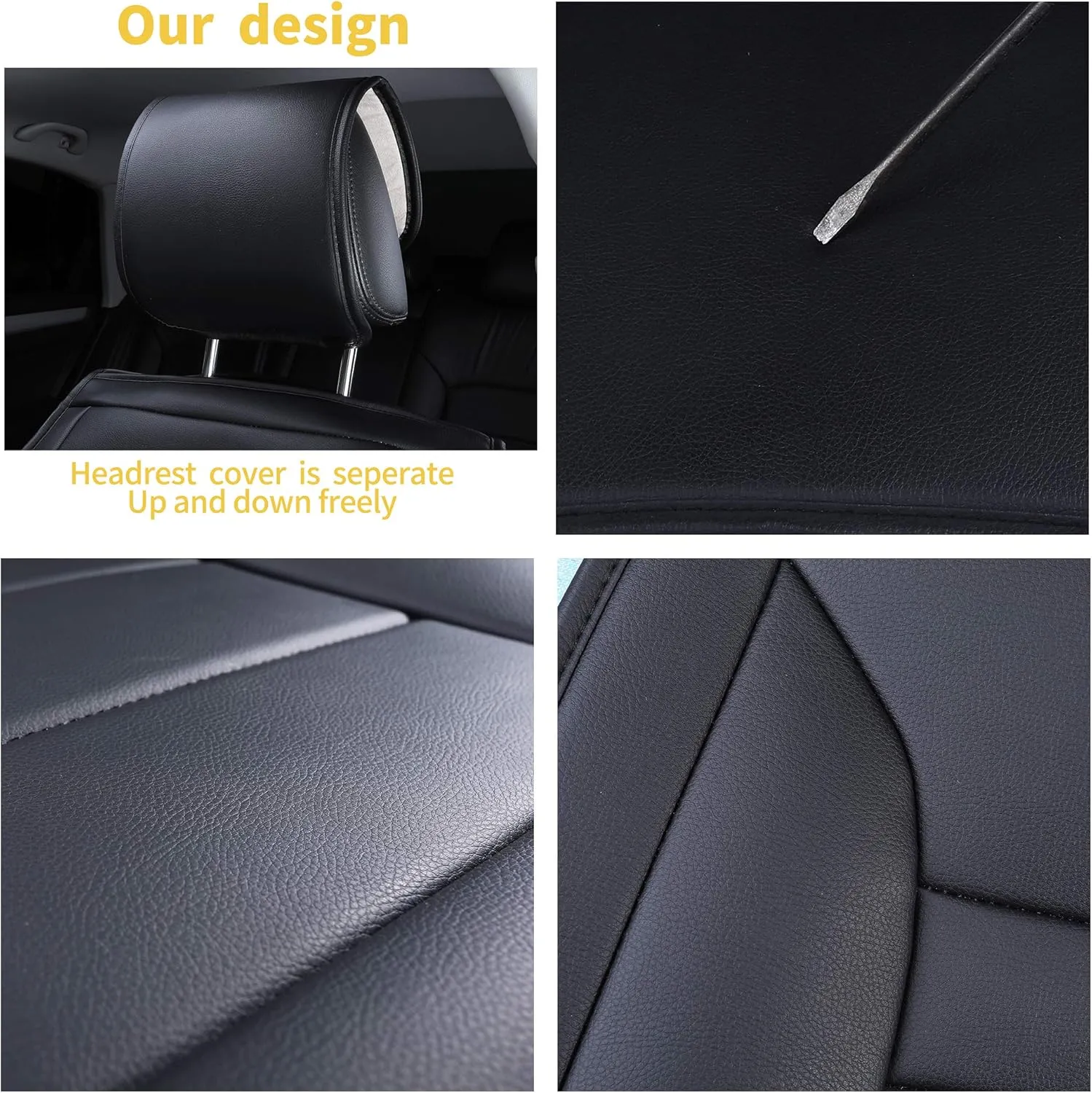 INCH Empire 2 Front Car Seat Cover-Simple Style Water Proof Leatherette Cushion Universal Fit for Sedan SUV Truck Hatchback Durable Use(2 Front Black Line)
