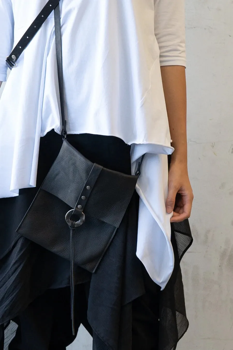 Indi Black Leather  Satchel
