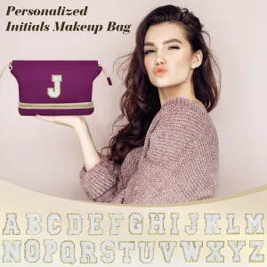Initial Travel Makeup Bag for Women, Personalized Gift Large Double Layer Make Up Gift Cute Cosmetic Bag for Girl Makeup Pouch Wide-open Roomy Makeup Travel Bags Birthday Gifts for Her Deep Purple - S